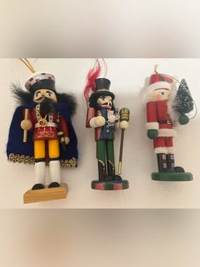 Wooden Nutcracker Christmas Ornaments Approx 5" tall Lot of 3